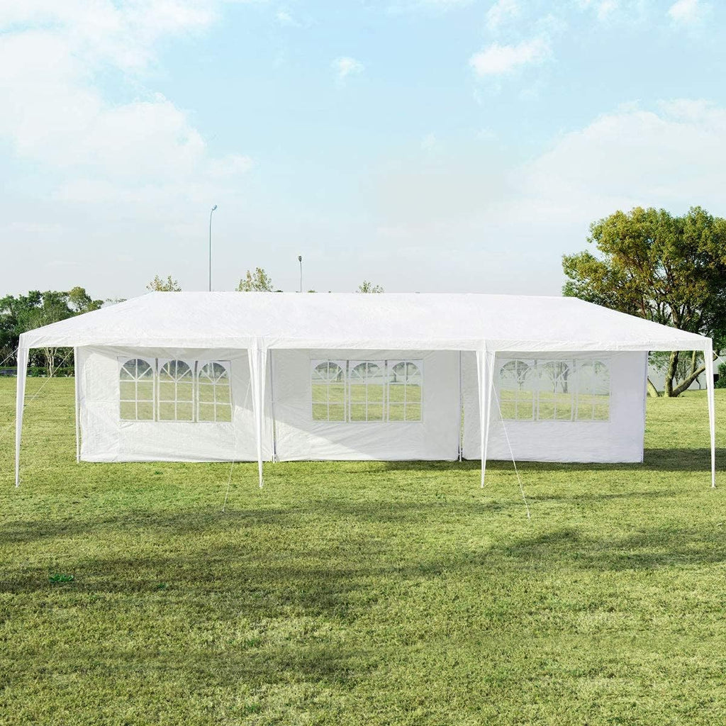 Tangkula 10' x 30' Party Tent, Portable Outdoor Tent with 5 Removable Sidewalls, and Connection Stakes, Ropes, Suitable for BBQ, Beach, Garden and Outdoor Events, Wedding Tent, White