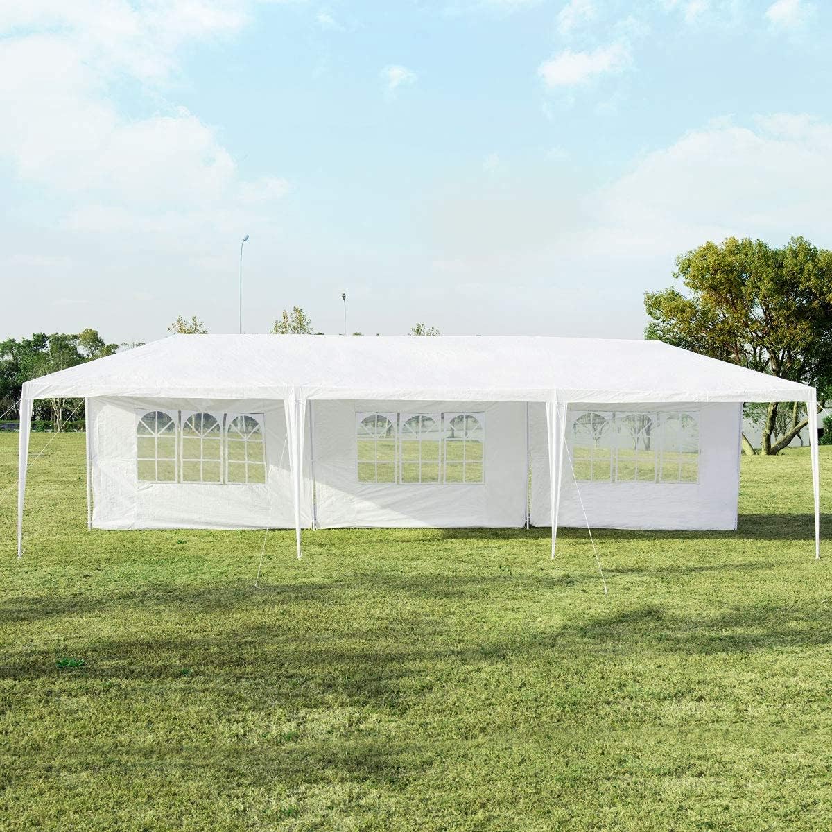 Tangkula 10' x 30' Party Tent, Portable Outdoor Tent with 5 Removable Sidewalls, and Connection Stakes, Ropes, Suitable for BBQ, Beach, Garden and Outdoor Events, Wedding Tent, White