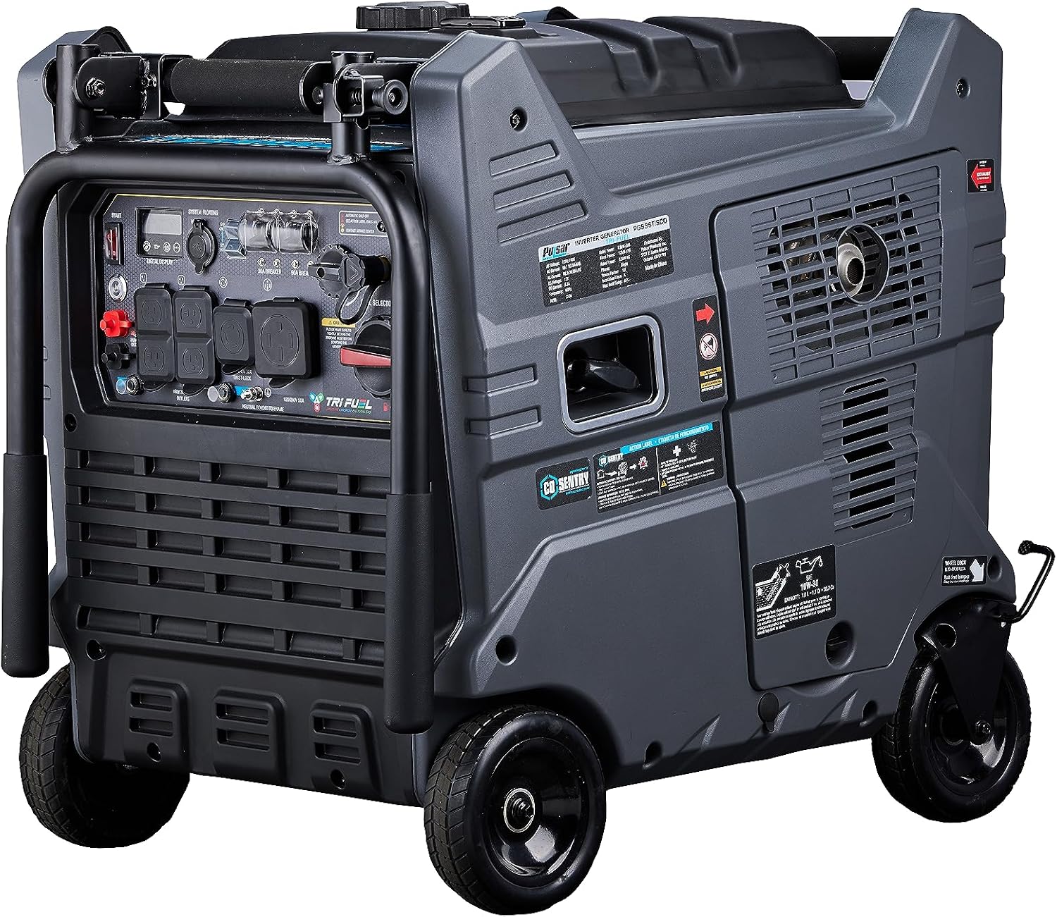 Pulsar 9500W Tri Fuel Gasoline Propane Natural Gas Portable Inverter Generator w/Remote Start & CO Sentry for Home Use GS95TiSCO