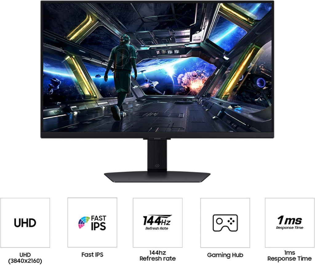 Samsung 27' Odyssey G7 (G70D) 4K UHD IPS 144Hz 1ms(GtG) Smart Gaming Monitor, G-Sync Compatible, AMD Freesync Premium, Vivid Colors, Adjustable Stand, Black Equalizer, LS27DG702ENXZA