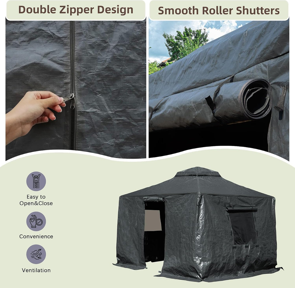 Domi 10' x10' Winter Gazebo Cover for Hardtop Gazebos, Universal Gazebo Cover with Sidewalls and Mesh Windows, All Season Waterproof Enclosed Cover for Outdoor, Gray