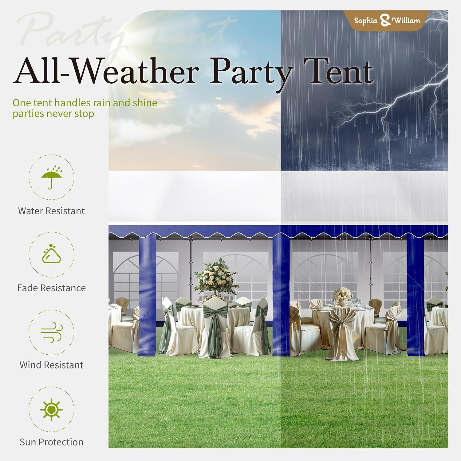 Tents for Parties Party Tent 13x26 ft, Outdoor Canopy Carpas para Fiestas Heavy Duty, Large Waterproof Patio Event Wedding Tent White & Blue with Sidewalls Walls for Backyard