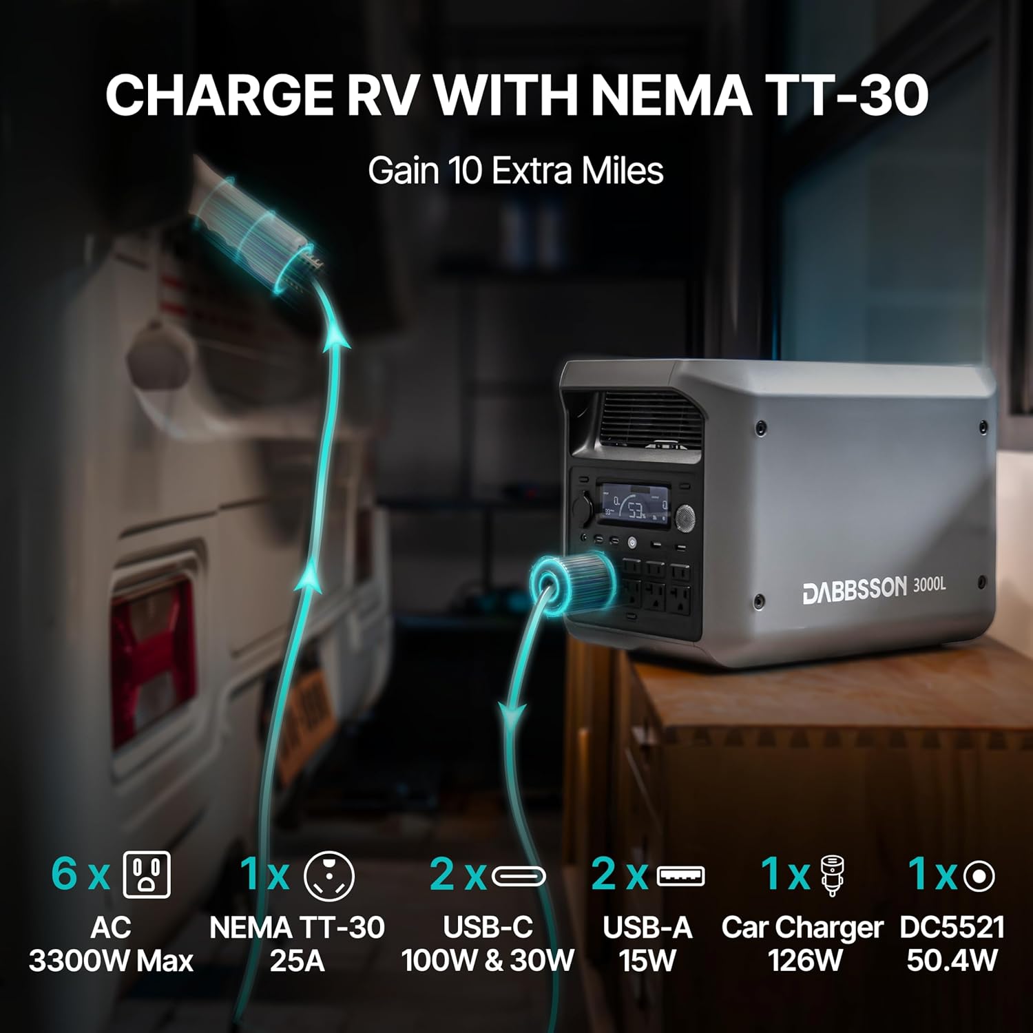 DABBSSON 3072Wh Solar Generator with 210W Solar Panel, Semi-Solid LiFePO4, 3000W AC Output 6,TT-30 1 for Charging RV,P-Boost 3600W,Lightweight,1.3X Runtime,3000L Power Station for Camping Home Backup