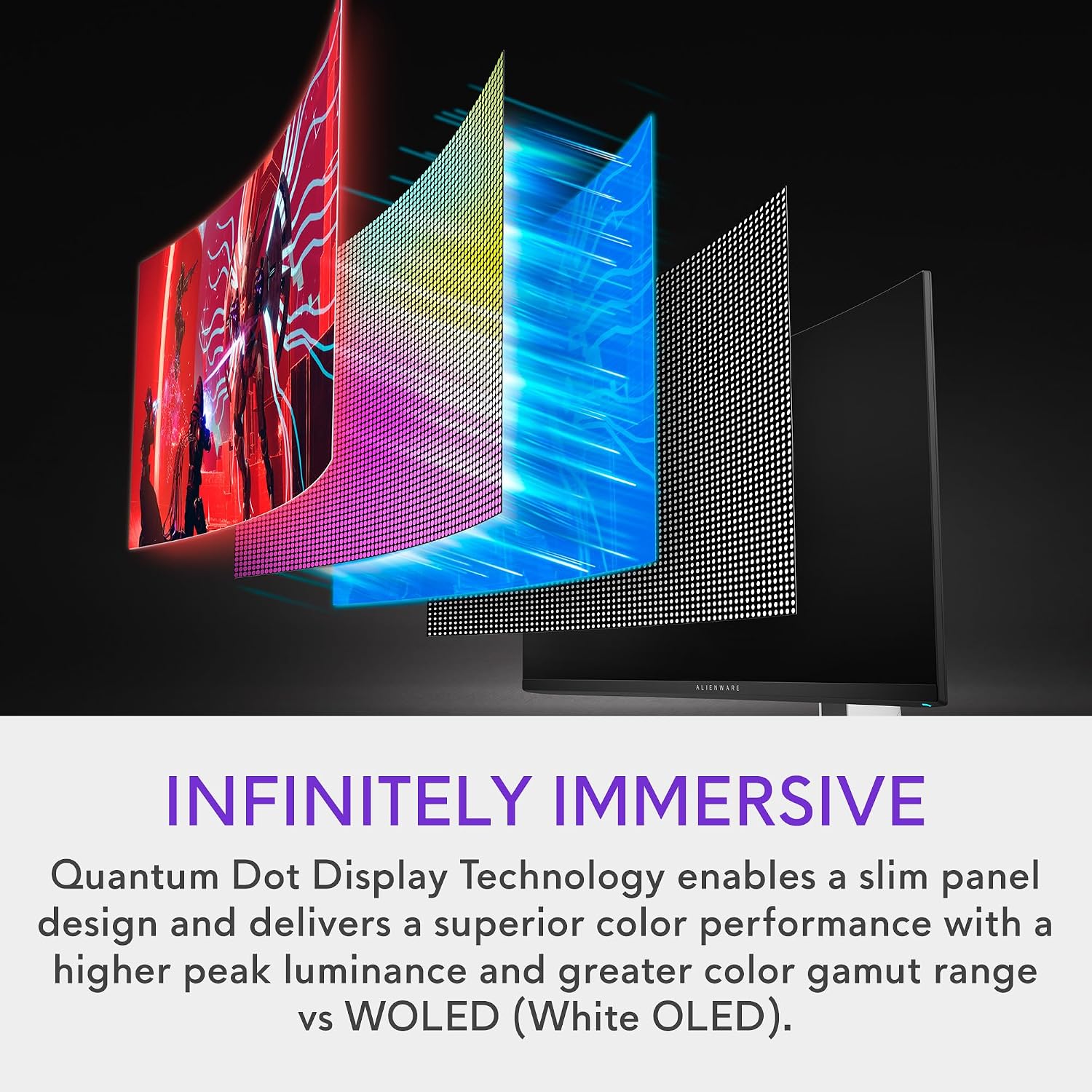Alienware AW3423DW Curved Gaming Monitor 34.18 inch Quantom Dot-OLED 1800R Display, 3440x1440 Pixels at 175Hz, True 0.1ms Gray-to-Gray, 1M:1 Contrast Ratio, 1.07 Billions Colors - Lunar Light