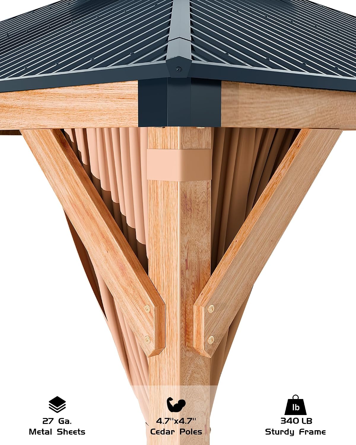 GarveeLife Hardtop Wood Gazebo 10 ft x12 ft for All Weather, with Double Metal Roof, Heavy Duty Wooden Frame, Net, and Curtain, Permanent Building for Patio, Deck, Backyard, Lawn, and Garden, Khaki