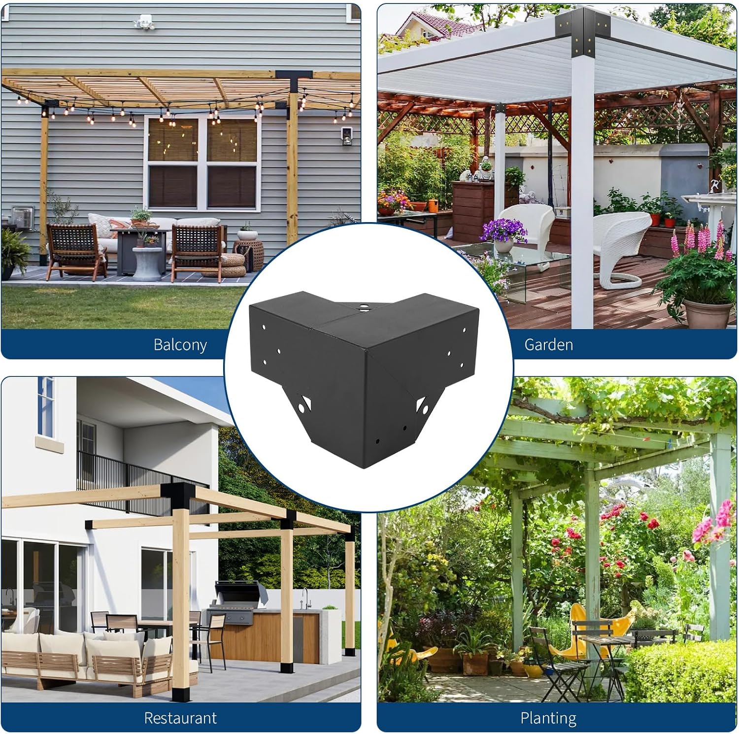 GarveeHome Pergola Kit, Heavy-Duty Carbon Steel Gazebo Kit with 4 3-Way Corner Brackets, 4 Post Bases for 4 in x 4 in Lumber, Perfect for Outdoor Patio Gazebos Log Cabins Pergola Hardware, Black