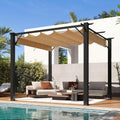 Aoxun 10'x12' Outdoor Retractable Pergola, Patio Pergola with Upgraded Retractable Canopy, Heavy Duty Metal Pergolas and Gazebos with Adjustable Sun Shade Cover for Modern Backyard, Deck, Garden