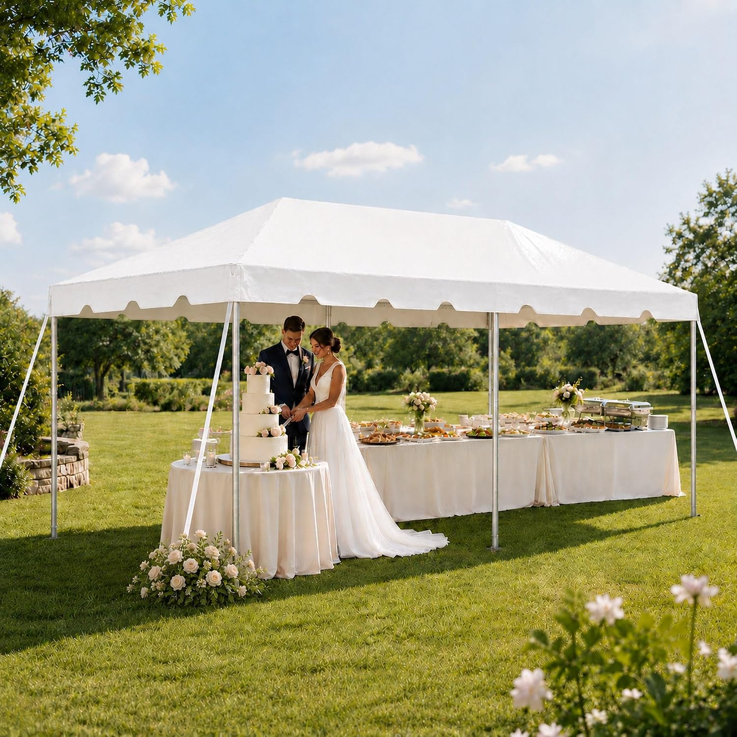 Party Tents Direct 10x20 Weekender West Coast Frame Party Tent, White PVC Canopy with Storage Bag, Professional Grade, No Center Pole, Event Gazebo Pavilion Shelter for Weddings Birthdays and Banquets