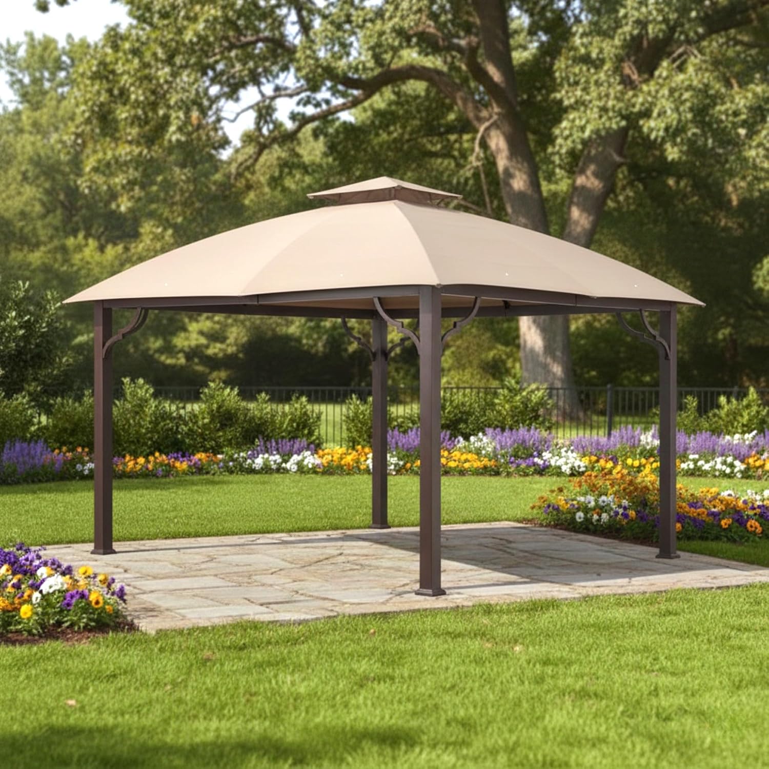 Garden Winds Reinforced Replacement Canopy Top Cover Compatible with The A111016100, A101010200 Berkley Jensen 10' x 12' Gazebo - Classic Sand, Riplock 350