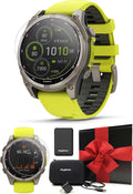Garmin Fenix 8 Solar Sapphire (47mm, Titanium/Amp Yellow) Multisport GPS Smartwatch Gift Box Bundle - 1.4' Touchscreen, Built-in LED Flashlight with PlayBetter Charger, Screens, Adapter, Case