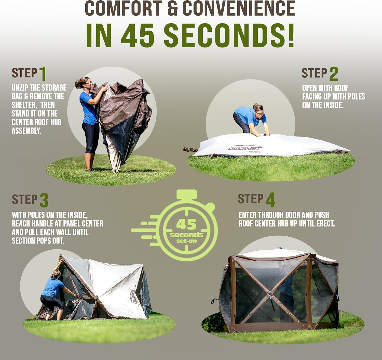 CLAM Escape 11.5' Pop-Up Screen Tent – Green Outdoor Camping Gazebo Canopy with No-See-Um Mesh, Carry Bag & Stakes – 6-Sided Portable Shelter for Camping, Picnics, & Events – Fast 45-Second Setup