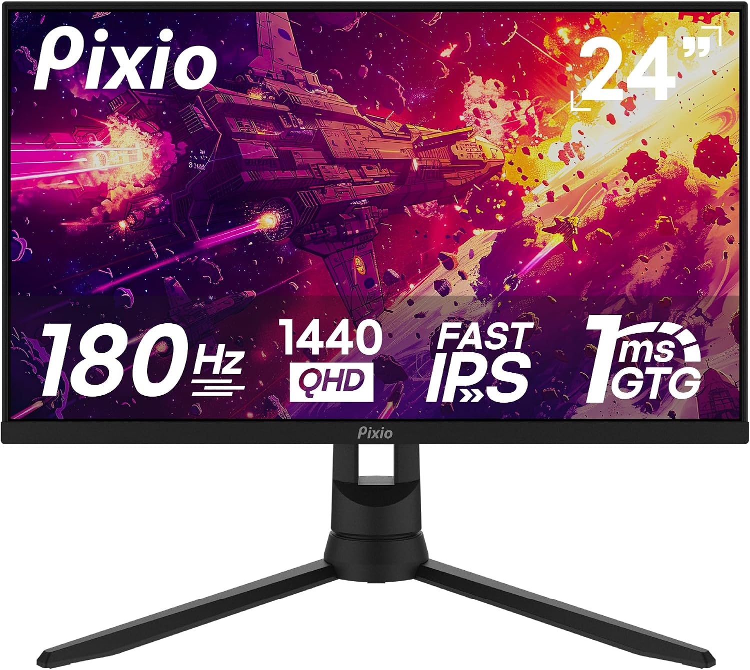 Pixio PX24Q PRO 24 inch 180Hz Refresh Rate QHD 1440p Resolution Fast IPS Panel 1ms GTG Response Time Gaming Monitor