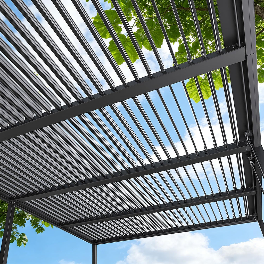 MELLCOM Pergola Louvered 10x20,Metal Hardtop Pergola with Adjustable Roof for Sun & Rain Shade, Outdoor Gazebo with Integrated Drainage System, Modern Rustproof Patio Canopy Carport