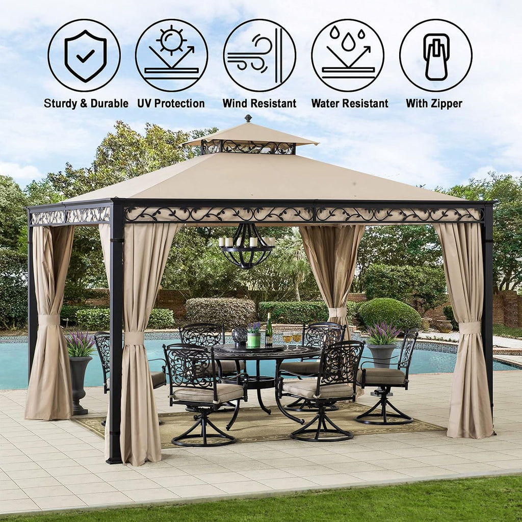 Westcharm Universal Gazebo Curtains 12' X 12' Replacement 4 Panels Privacy Curtain Set for Gazebo Outdoor (Privacy Side Wall Set Only)