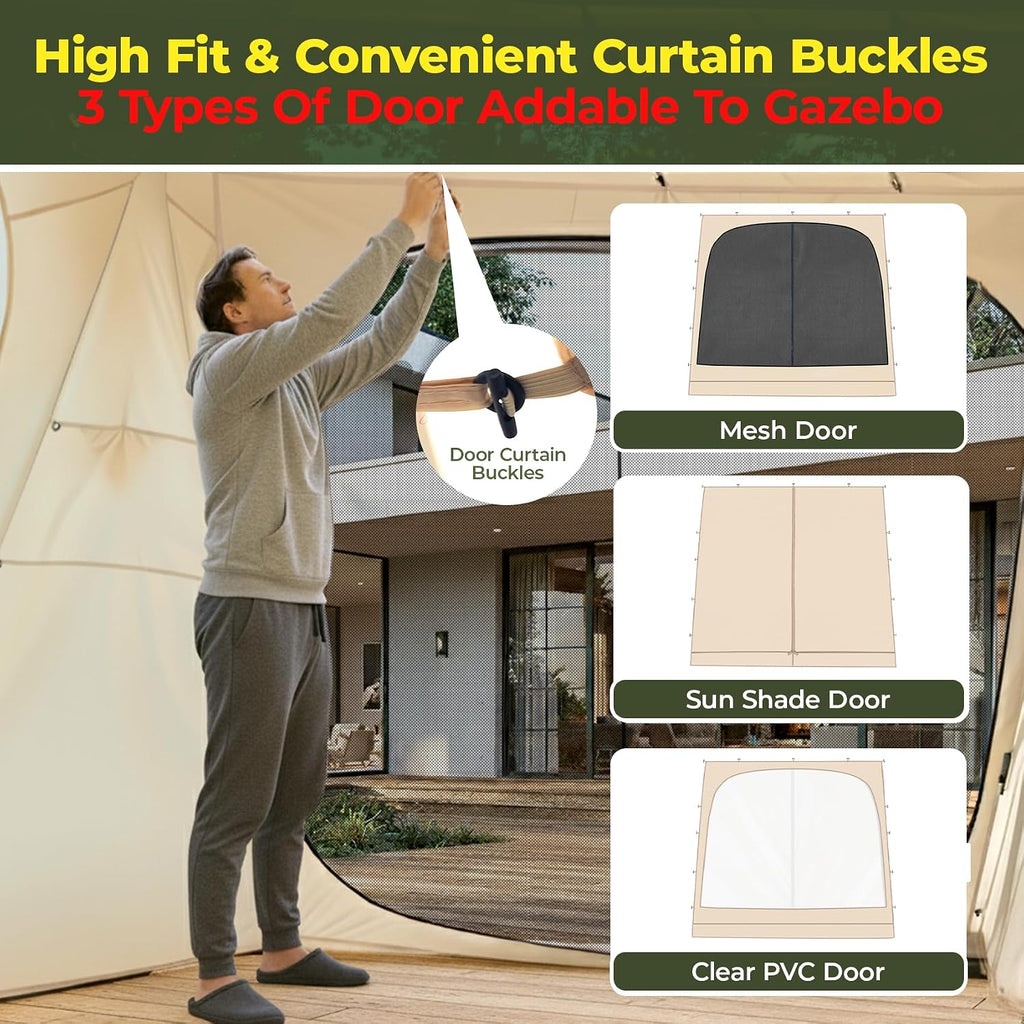 Alvantor® 12' x 12' Pop Up Gazebo, Canopy Tent All Weather & 4-Season Use, 4-Door PVC/Mesh/Polyester Curtain Addable, Top Mesh & Cover Portable Pergolas Pavilion for Patio, Backyard, Deck