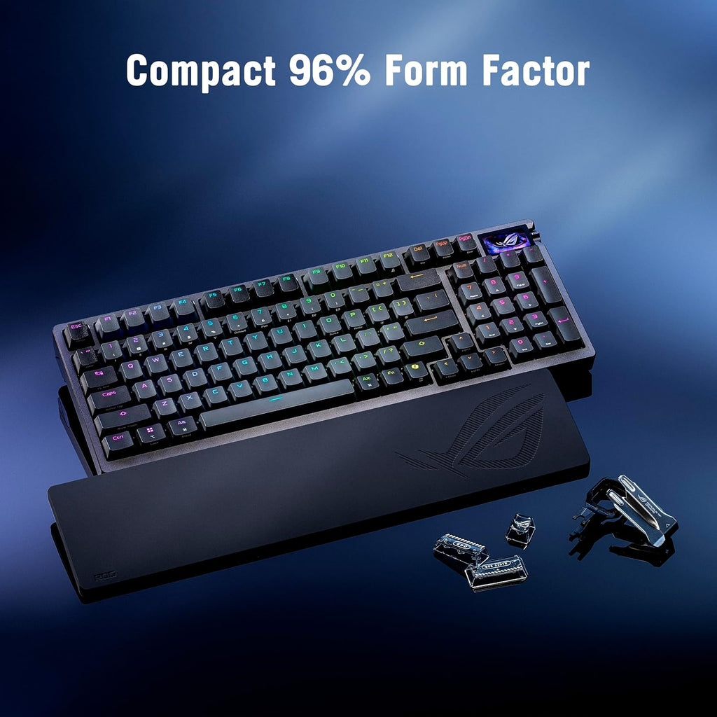 ASUS ROG Azoth 96 HE Wireless Hall Effect Gaming Keyboard – 96% Full-Size, Tri-Mode, Hot Swappable Magnetic Switch, Rapid Trigger, Speed Tap, 8K Hz Polling, Color OLED Screen, ABS Keycaps – Black