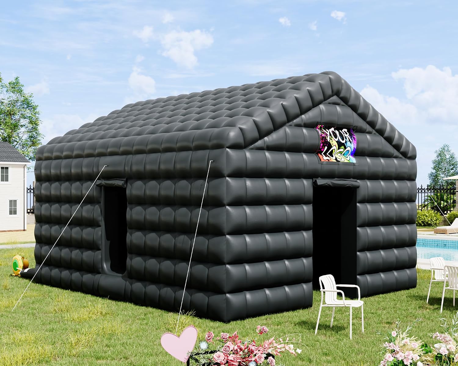 SPECRAFT 20x16x14 FT Large Inflatable Nightclub, Inflatable Tent for Parties with 2 Sides Escape Doors, Party Tent for Birthday Party/Outdoor Events, Black