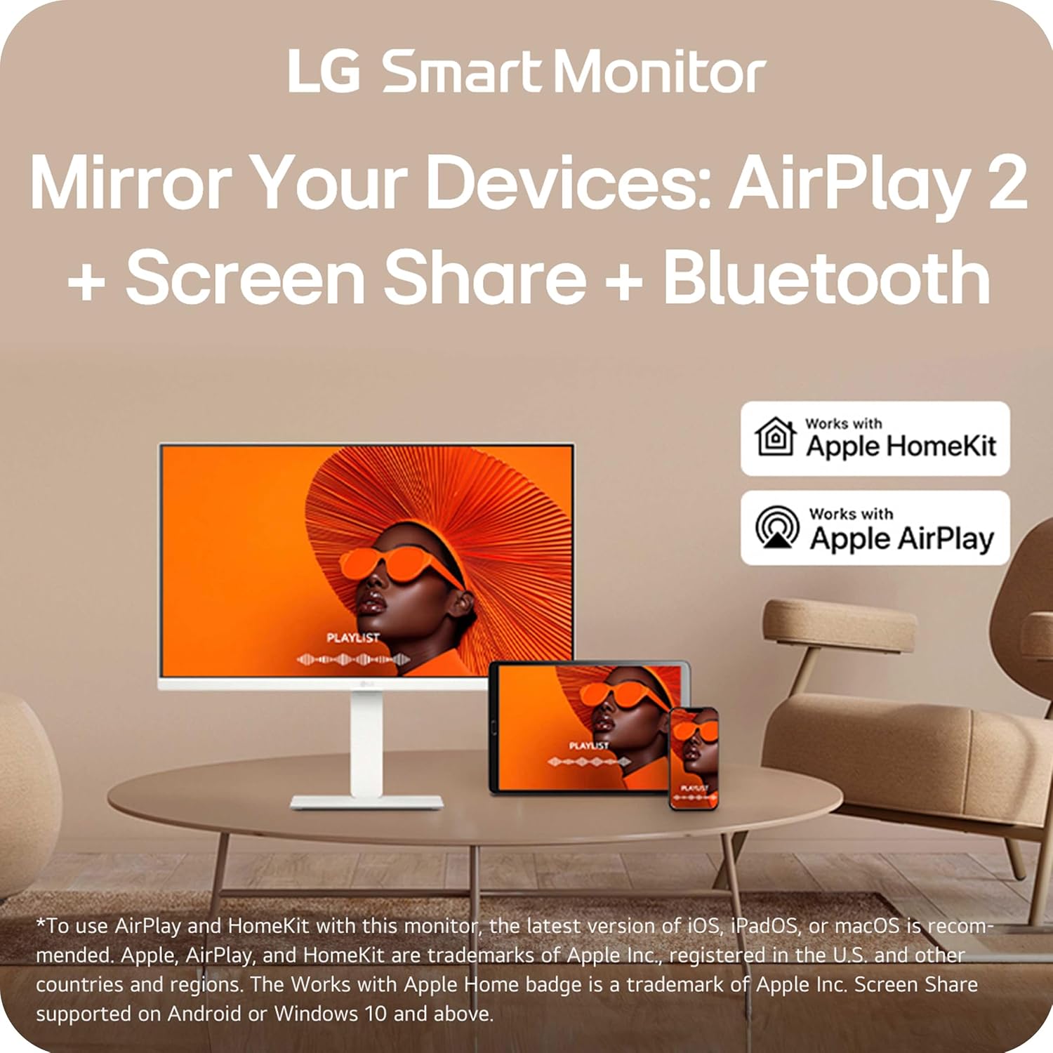 LG 27U730SA-W 27-Inch Smart 4K UHD (3840 x 2160) IPS Computer Monitor, HDR10, Built-in Speaker, Screen Share, Bluetooth, Remote Control, HDMI, USB Type-C PD 65W, Tilt/Height/Swivel/Pivot Stand, White