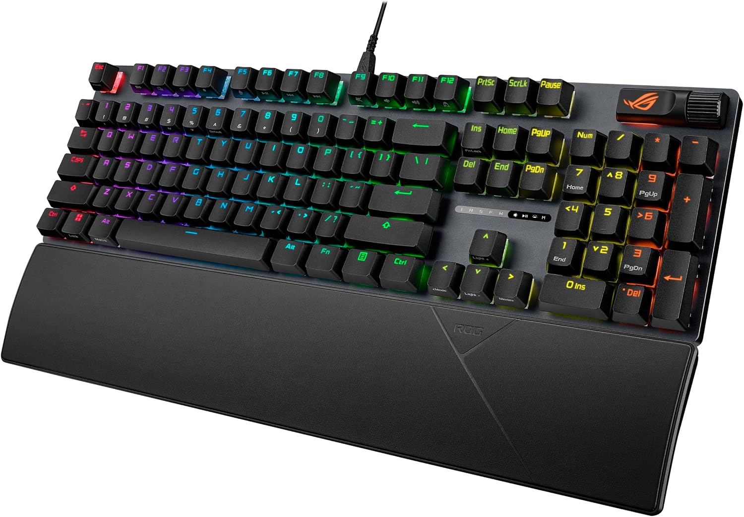 ASUS ROG Strix Scope II Gaming Keyboard, pre-lubed ROG NX Snow Linear Mechanical switches, Sound-dampening Foam, PBT doubleshot keycaps, Streaming hotkeys, Multi-Function Controls, Wrist Rest