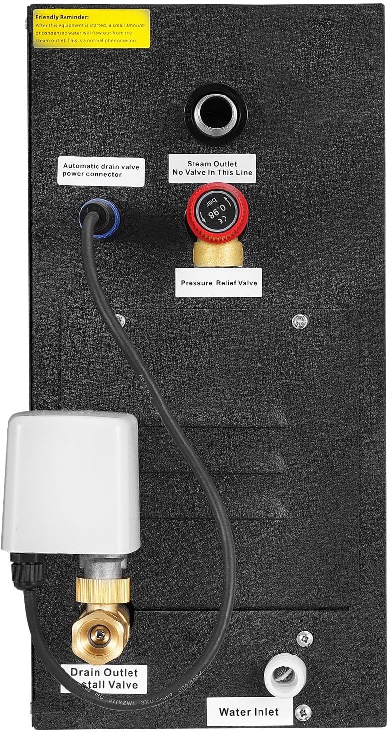 VEVOR Steam Generator, 9 kW Steam Shower System with Controller for Home Sauna & Spa, Commercial Auto Drain Kit with Overheat, Dry-Run & Overpressure Protection, 10min to 24h Timer, Black