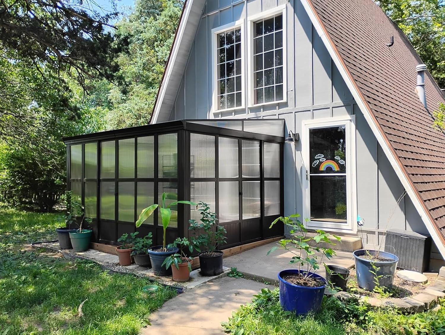 Domi 10x12FT Wall Mounted Sunroom Kit, Aluminum Enclosed Gazebo with 3 Sliding Doors,Sloping Polycarbonate Roof & Detachable Windows, Outdoor Sun Room Lean to Solarium for Deck Patio