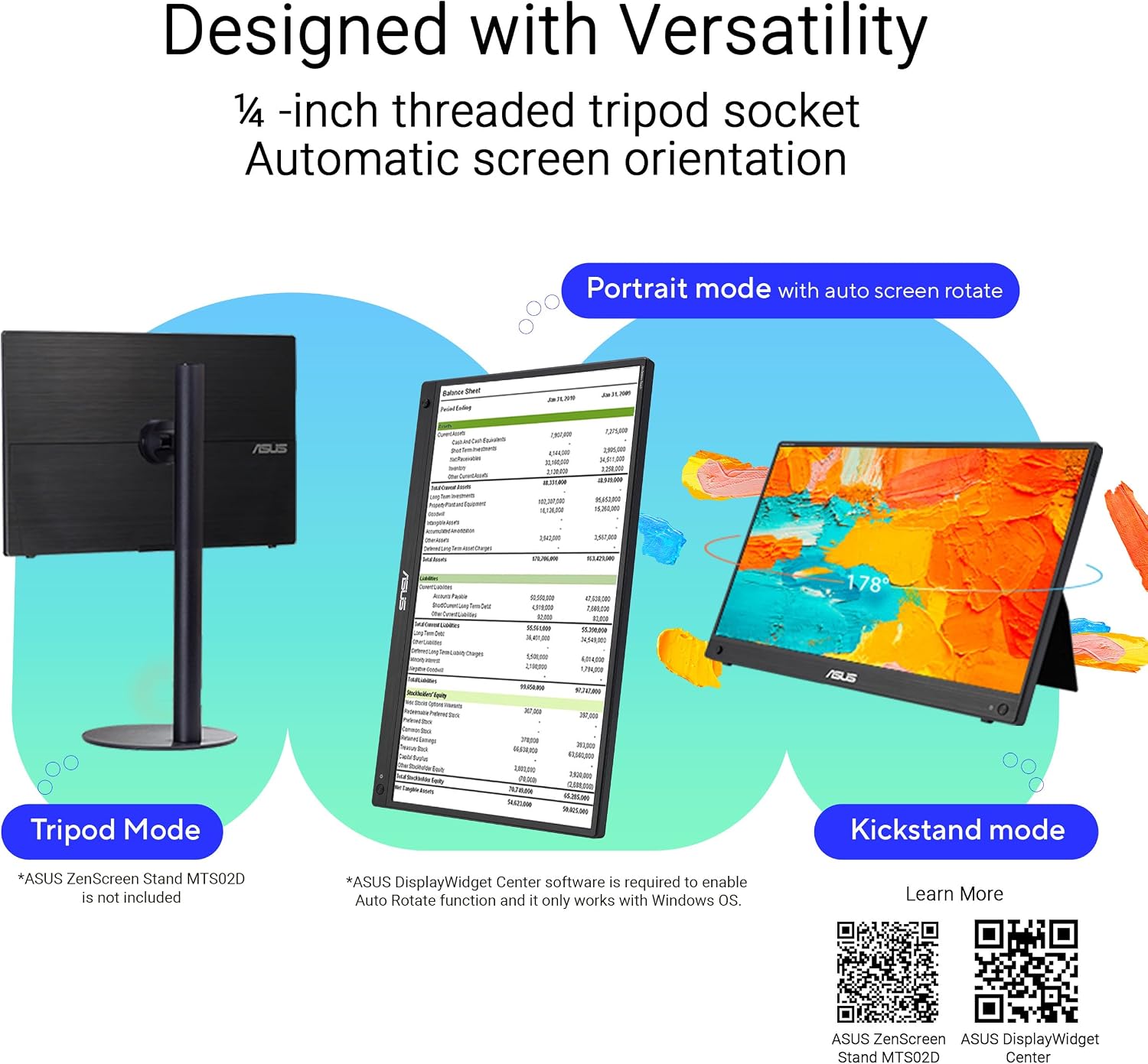 ASUS ZenScreen Touch 16' USB-C Portable Monitor (MB16AMTR) - Full HD, IPS, Built-in Battery, Kickstand, Tripod Socket, Eye Care, Compatible with Laptops, Smartphones and Game Consoles, 3 yr Warranty