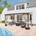 10' x 14' Gazebo for Patio,Wall Mounted Gazebo with Sloping Polycarbonate Roof,Aluminum Frame Outdoor pelgole w/Netting & Curtain for Garden,Deck,Backyard,Khaki