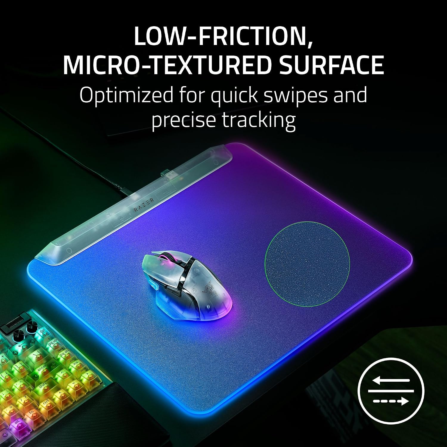 Razer Firefly V2 Pro Fully Illuminated RGB Gaming Mouse Mat: Backlit Design - 15 Zone Chroma Lighting - USB 2.0 Port - Detachable USB Type C Cable - Micro Textured Surface - Anti Slip Base