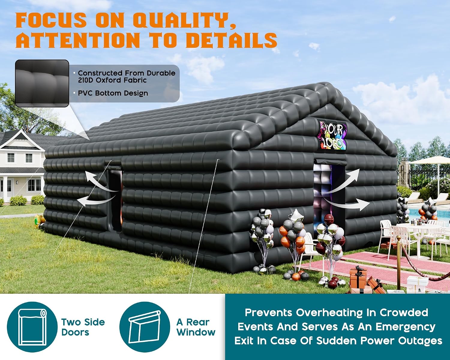 SPECRAFT 30x20x14 FT Large Inflatable Nightclub, Inflatable Tent for Parties with 2 Sides Escape Doors, Party Tent for Birthday Party/Outdoor Events, Black