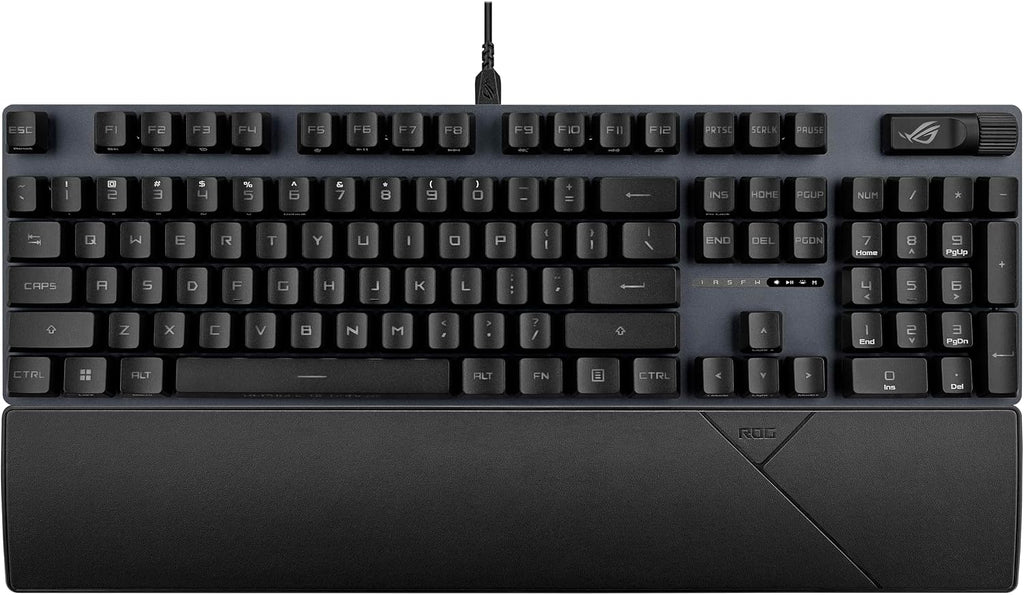 ASUS ROG Strix Scope II Gaming Keyboard, pre-lubed ROG RX Blue clicky Optical switches, Sound-dampening Foam, PBT doubleshot keycaps, Streaming hotkeys, Multi-Function Controls, Wrist Rest