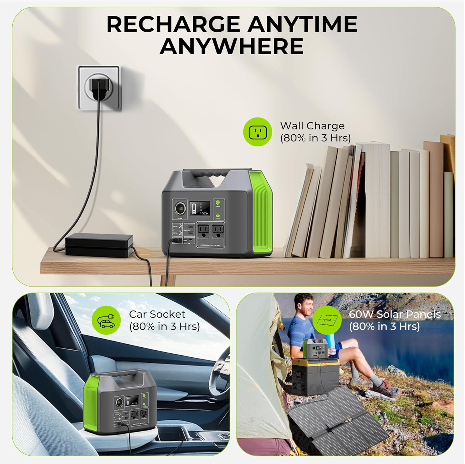 Portable Solar Generator, 300W Portable Power Station with Foldable 60W Solar Panel, 110V Pure Sine Wave 296Wh 80000mAh Lithium Battery Pack for Home Use RV Van Outdoor Camping-Panel included