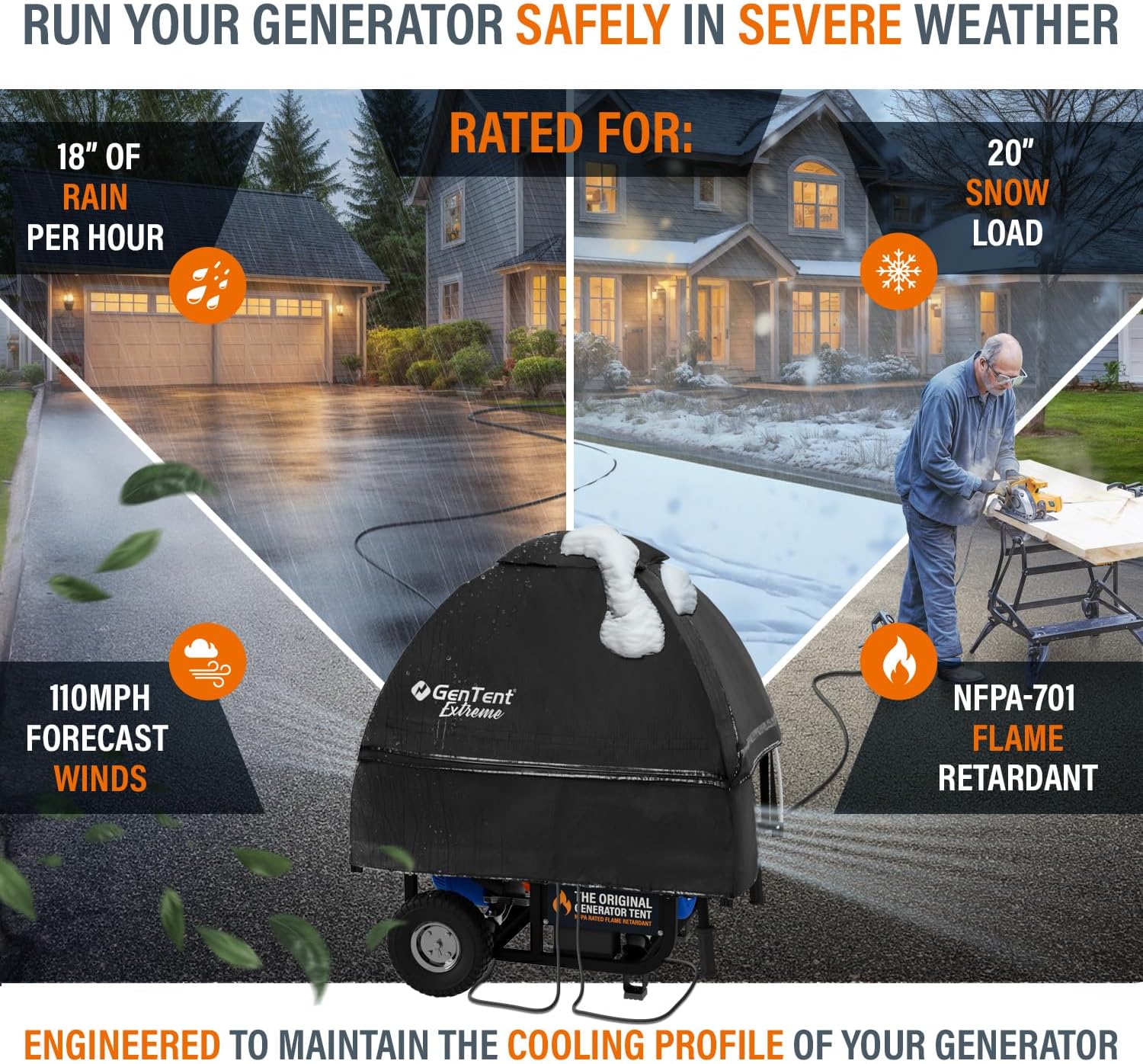 GenTent Open Frame Running Cover – Universal Kit Generator Tent (Black, Original - Extreme)