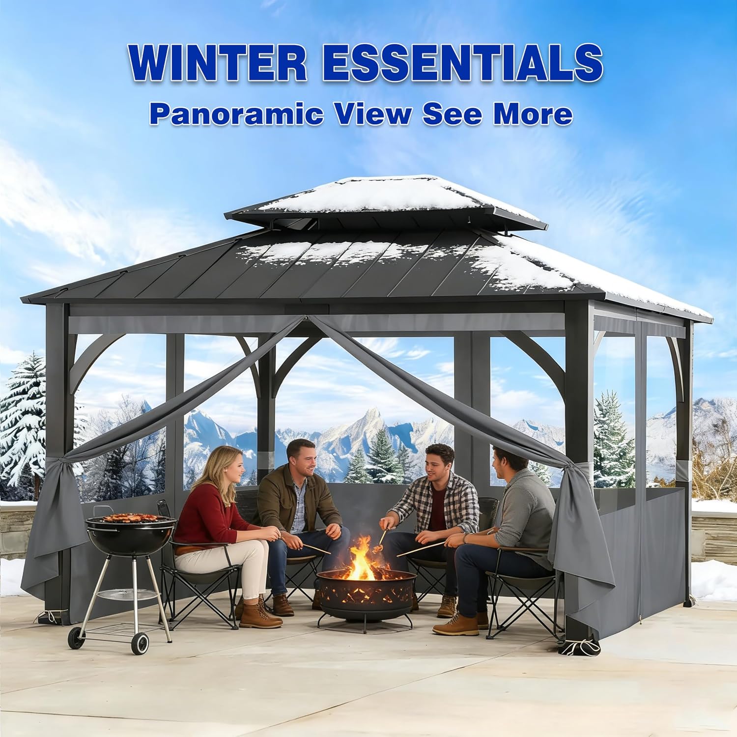 SCOCANOPY Clear Window Gazebo Privacy Curtain Set Fit for 10X12 Ft Gazebo, (Gray)