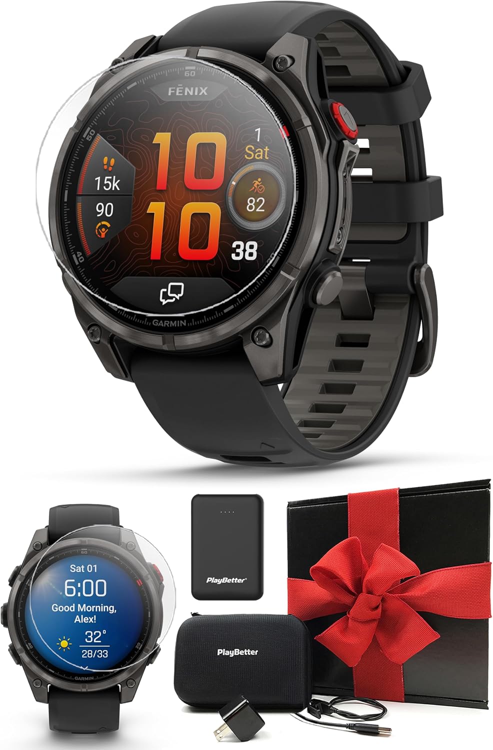 Garmin Fenix 8 Pro AMOLED Sapphire (47mm, Carbon Gray DLC Titanium) Multisport GPS Smartwatch Bundle - 1.4' Touchscreen, inReach Technology with PlayBetter Charger, Screen Protectors, Adapter & Case