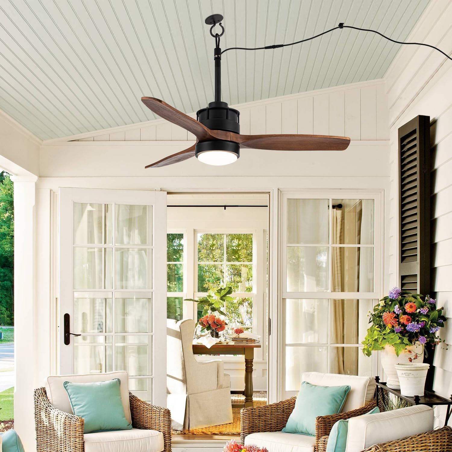 EKIZNSN Gazebo Fans Outdoor Hanging with Remote, 32' Gazebo Ceiling Fan with Light Hook Installation for Outside Porch, Pergola, Garage