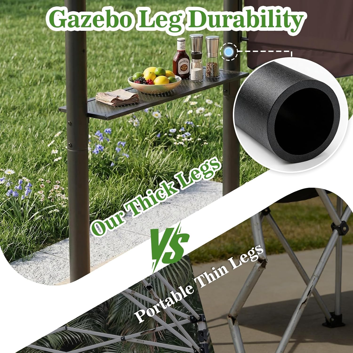 CHARMELEON 8x8 FT Grill Gazebo, Grill Canopy with Big Awning&2 Side Shelves&6 Hooks&Bottle Opener, Powder-Coated Steel BBQ Shelter for Patio Backyard Outdoor Grilling-Brown