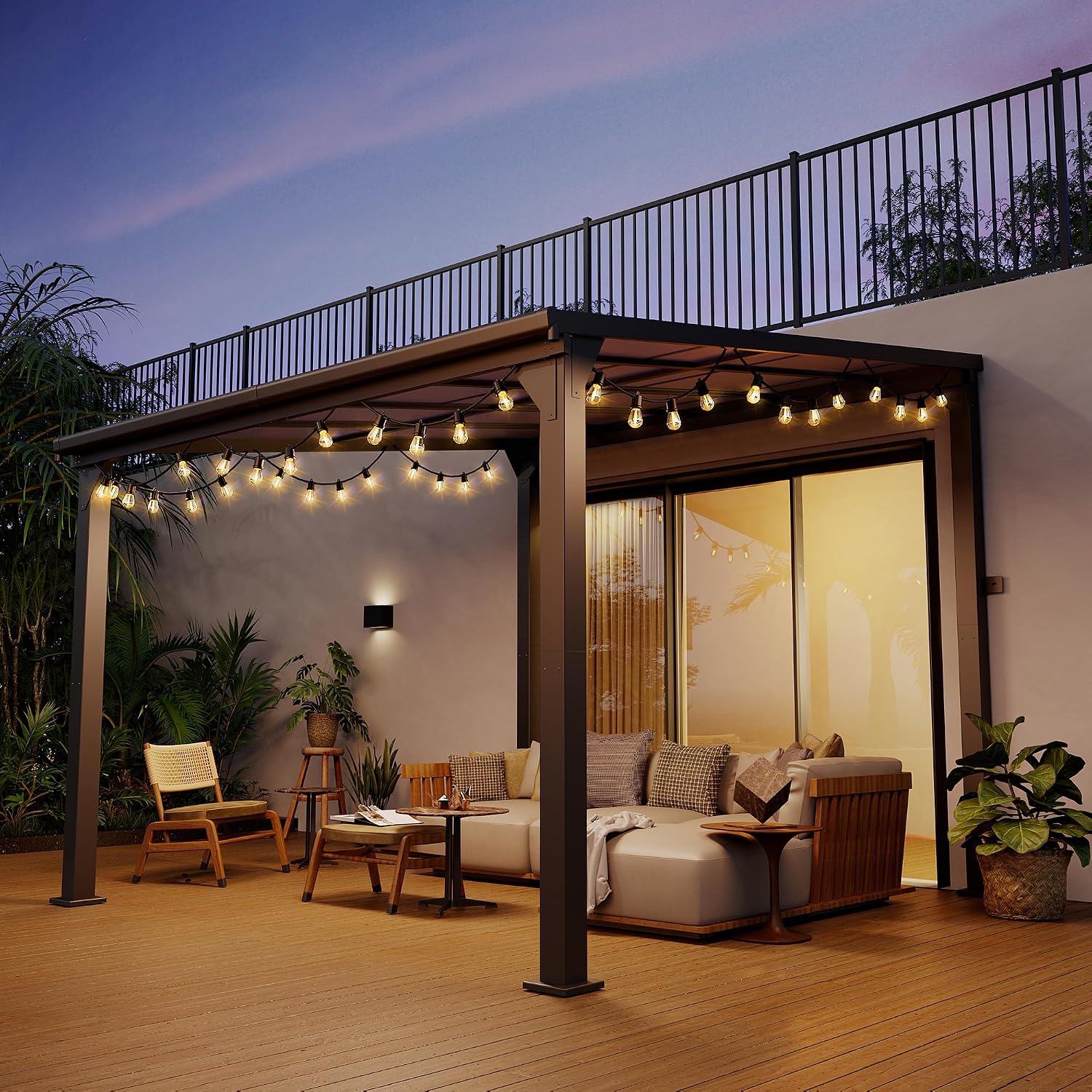 10 * 10FT Pergola,4 * 4 Inch Thickened Pillars & Enlarged Base,Outdoor Hardtop Lean to Gazebo,Wall Mounted Pergola,Pergolas Gazebos Clearance,Aluminum Frame Pergola,UV Resistant Patio Roof