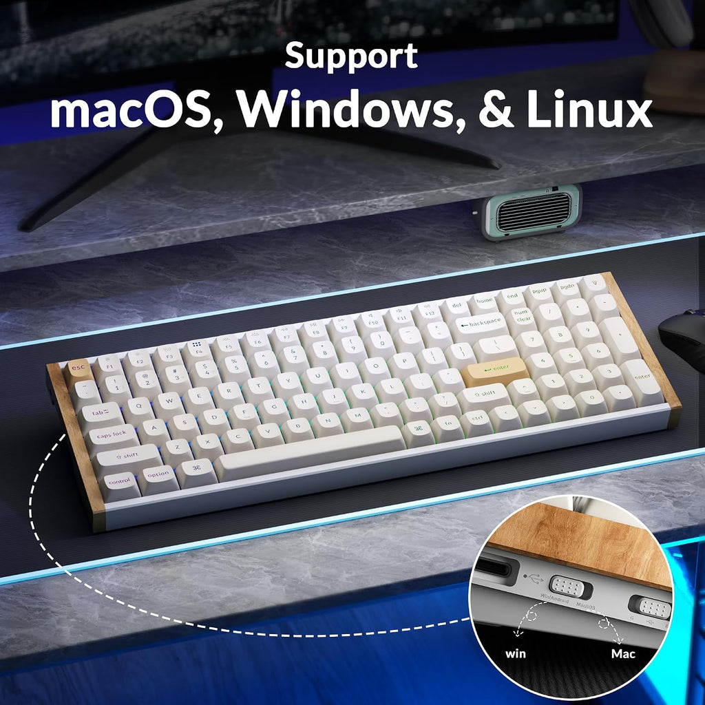 Keychron K4 HE 96% Wireless Hall Effect Keyboard with Number Pad, Rapid Trigger Magnetic Switches, QMK Launcher, 2.4GHz/Bluetooth/Wired, Mac & Windows, Wood Accent Frame, White (Non-Shine-Through)