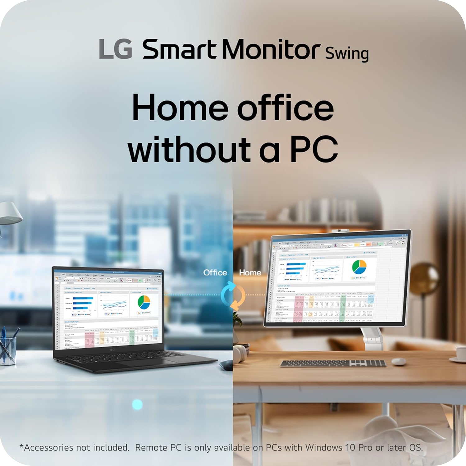 LG Smart Monitor Swing 32U889SA-W 32-Inch 4K UHD (3840x2160) IPS Touchscreen on a Fully Adjustable Wheeled Base HDR10, webOS, Built-in Speaker, HDMI, USB Type-C, Tilt/Height/Swivel/Pivot Stand, White