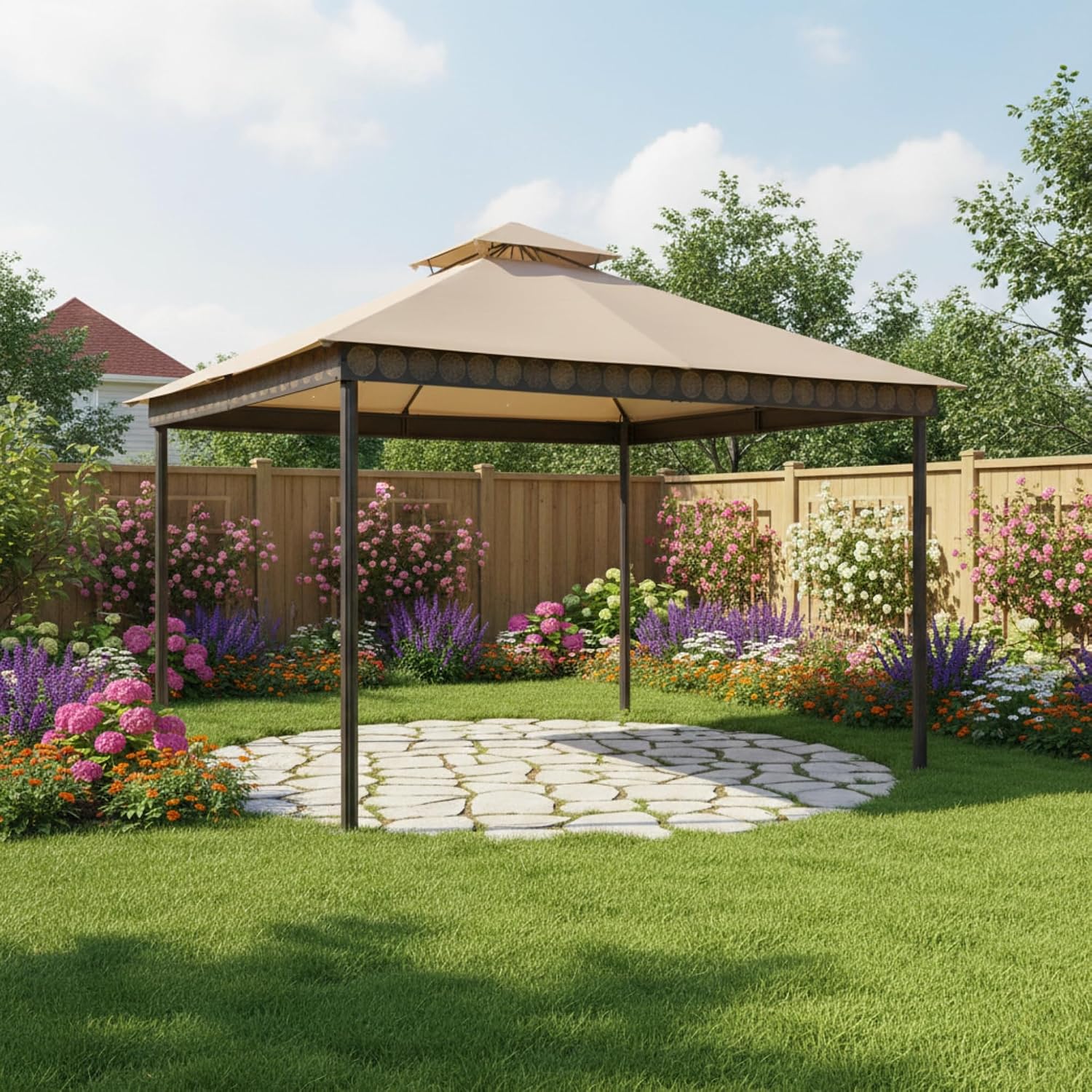 Garden Winds Reinforced RipLock 350 Replacement Canopy Top Cover Compatible with La Palma I and II 10' x 12' Gazebos Models 5LGZ6530-5, 5LGZ6530 - Beige
