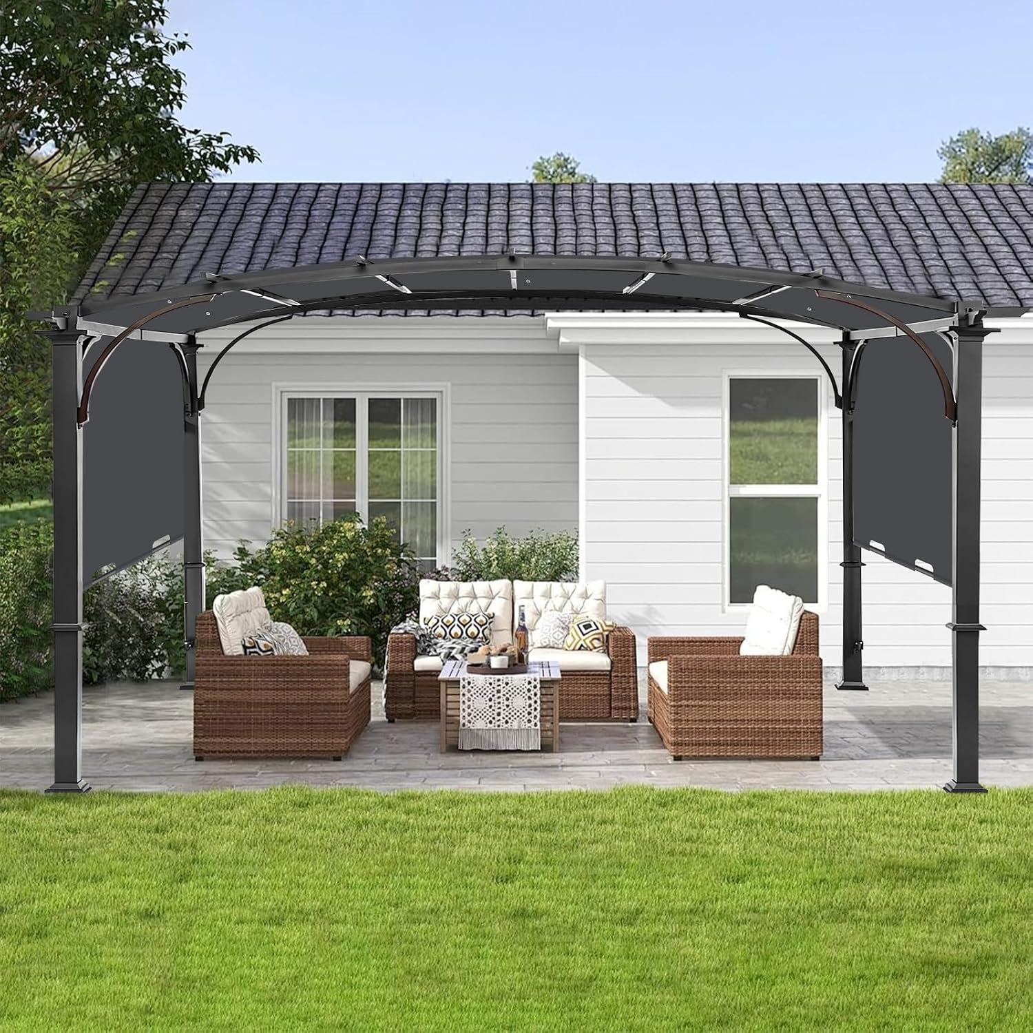 Pergola Canopy Replacement Cover for Lowe's Allen + Roth 10x10 Ft Freestanding Pergola, 200' x 103' Shade Cover, Compatible with Model #L-PG152PST-B,Cover Only (Dark Gray)