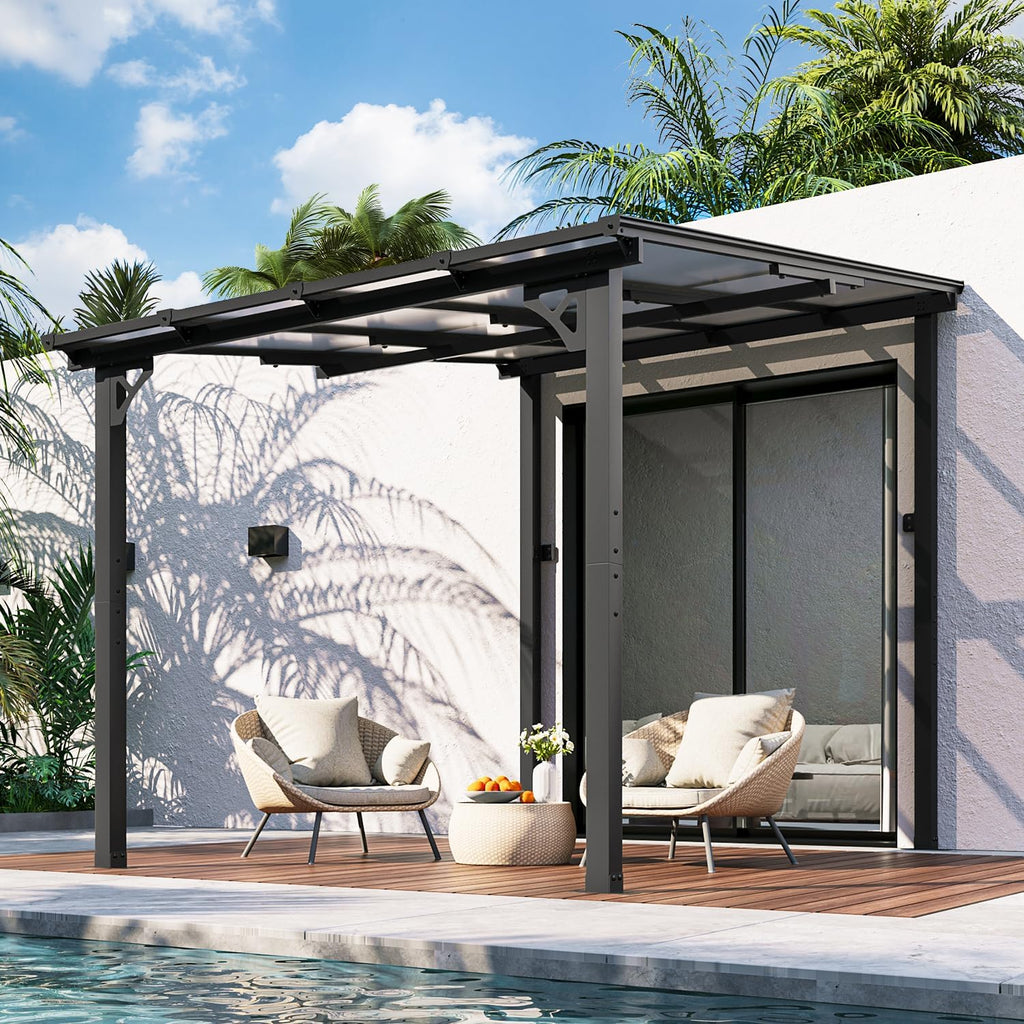 Gazebo for Patio 10' x 8', Gazebo Pergola with Sloped Roof, Large Wall-Mounted Heavy Duty Awnings, for Backyard, Deck, Patio