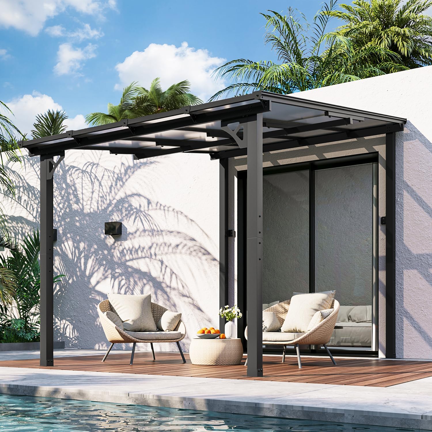 Gazebo for Patio 10' x 8', Gazebo Pergola with Sloped Roof, Large Wall-Mounted Heavy Duty Awnings, for Backyard, Deck, Patio