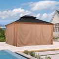 PURPLE LEAF 12' X 14' Outdoor Hardtop Gazebo for Patio Galvanized Steel Double Roof Permanent Canopy Teak Finish Coated Aluminum Frame Pavilion Gazebo with Netting and Khaki Curtains