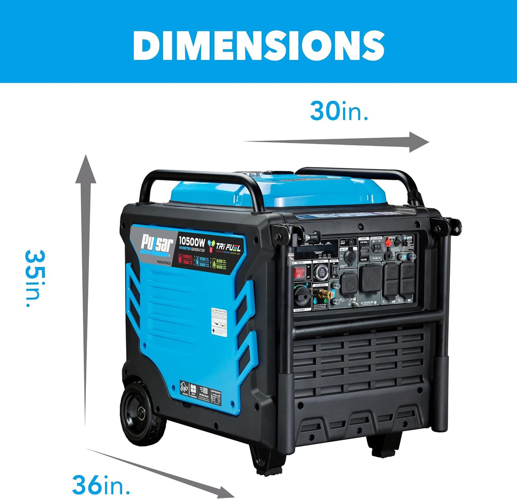 Pulsar PGD105TiSCO Tri Fuel Inverter Generator,10500-Watt Tri Fuel Gasoline Propane Natural Gas Portable 50A Generator with Remote Start, CARB Compliant