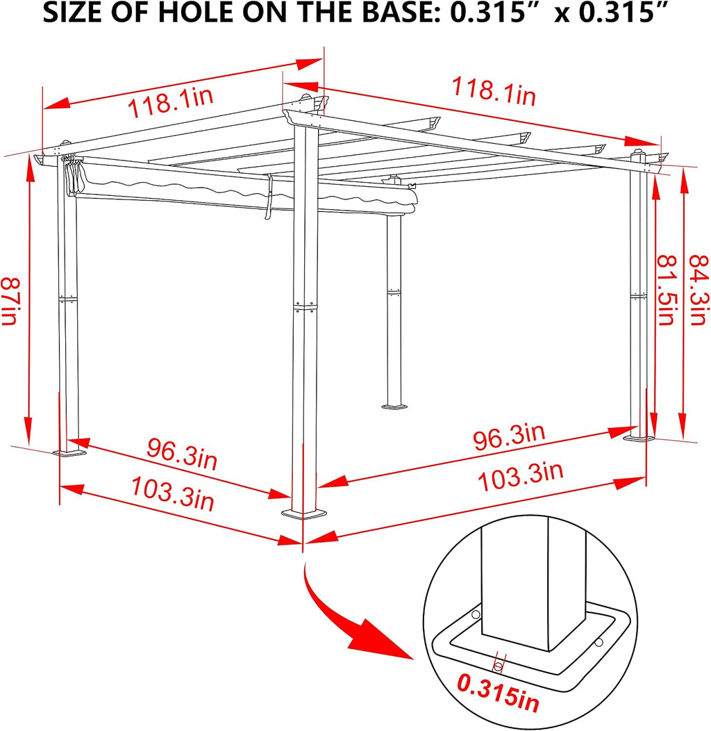 BlueWish 10'x10' Metal Pergola, Pergolas and Gazebos with Upgraded Retractable Canopy, Pergola with Thickened Post for Backyard Deck, Pergolas for Patios Sun Shade Shelter, Beige