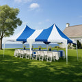 EROMMY 13x26ft Party Tent, Heavy Duty Wedding, Double Peaked Canopy Tent with Pole-Less Event Space, 60 Person Capacity Outdoor Gazebo Pavilion Shelter for Party, Event, White & Blue