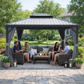 Kozyard Alexander 10' x 14' Hardtop Gazebo, Aluminum Frame with Galvanized Steel Double Roof, Outdoor Permanent Pavilion with Curtains and Netting for Patio, Backyard, Deck, Lawn (Gray)