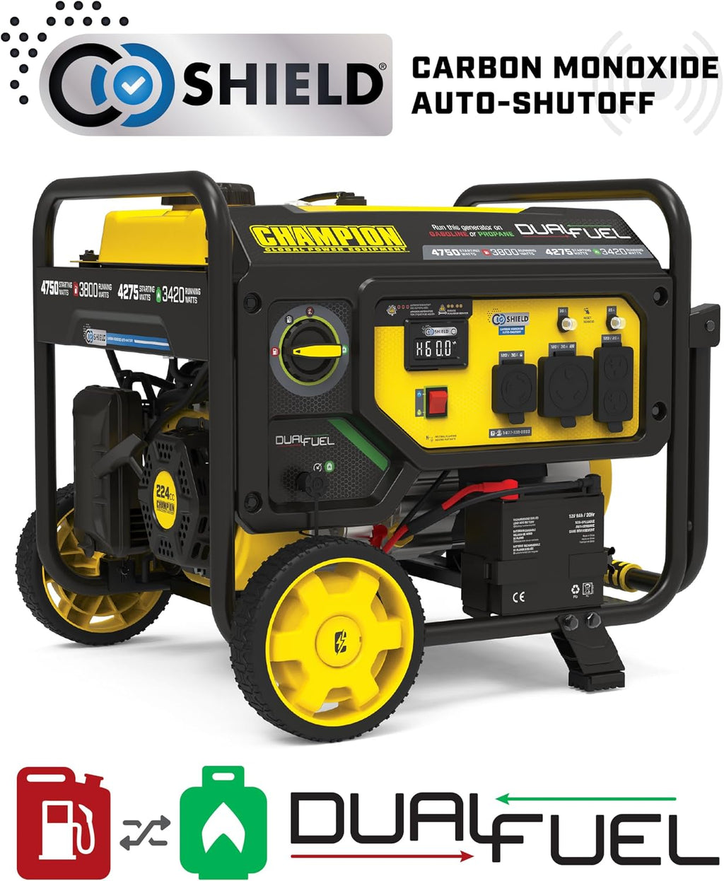 Champion Power Equipment 4750-Watt Electric Start Dual Fuel RV Ready Portable Generator with CO Shield, CARB Compliant