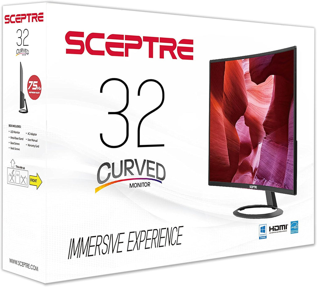 New Sceptre C328W-1920R 32' Curved LED Gaming Monitor 75Hz 1080P HDMI DisplayPort Ultra Thin Metal Black 2018